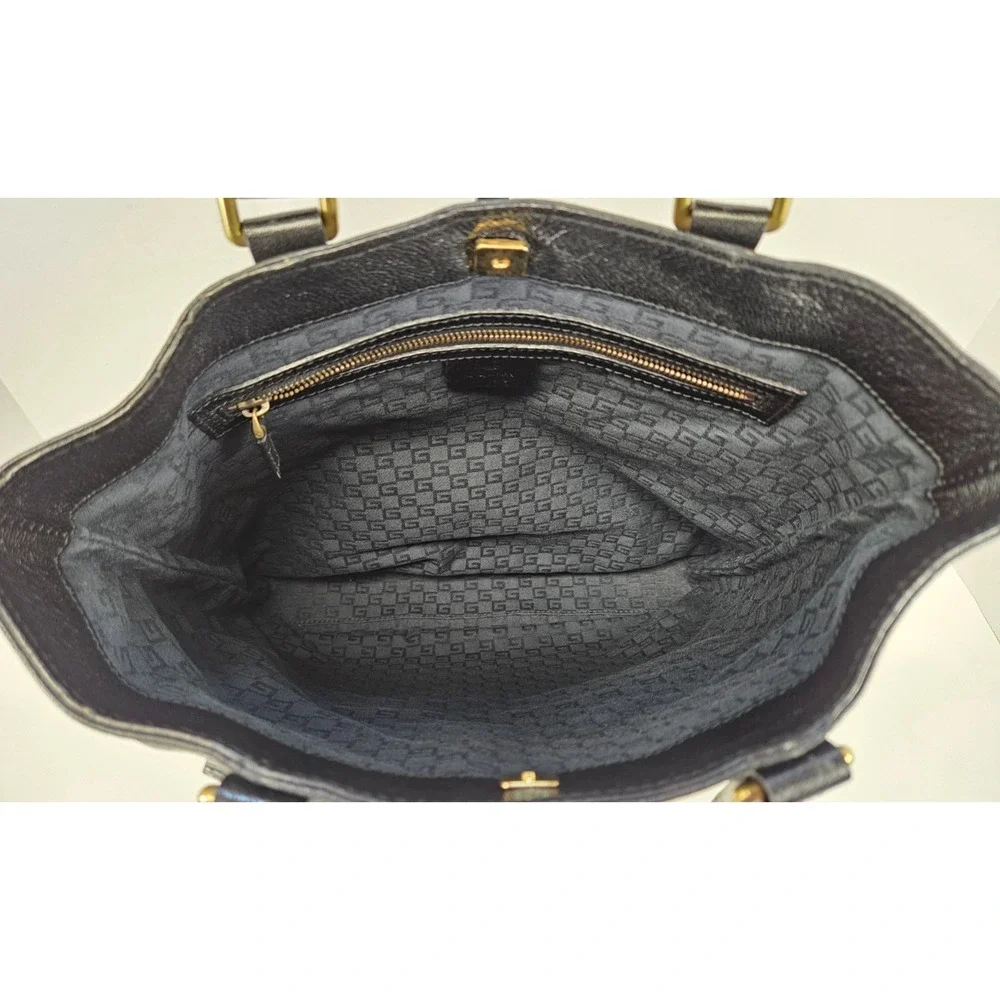AUTHENTIC Gucci Black Pebbled Leather Flat Tote Bag Medium‎ Vertical Shopper